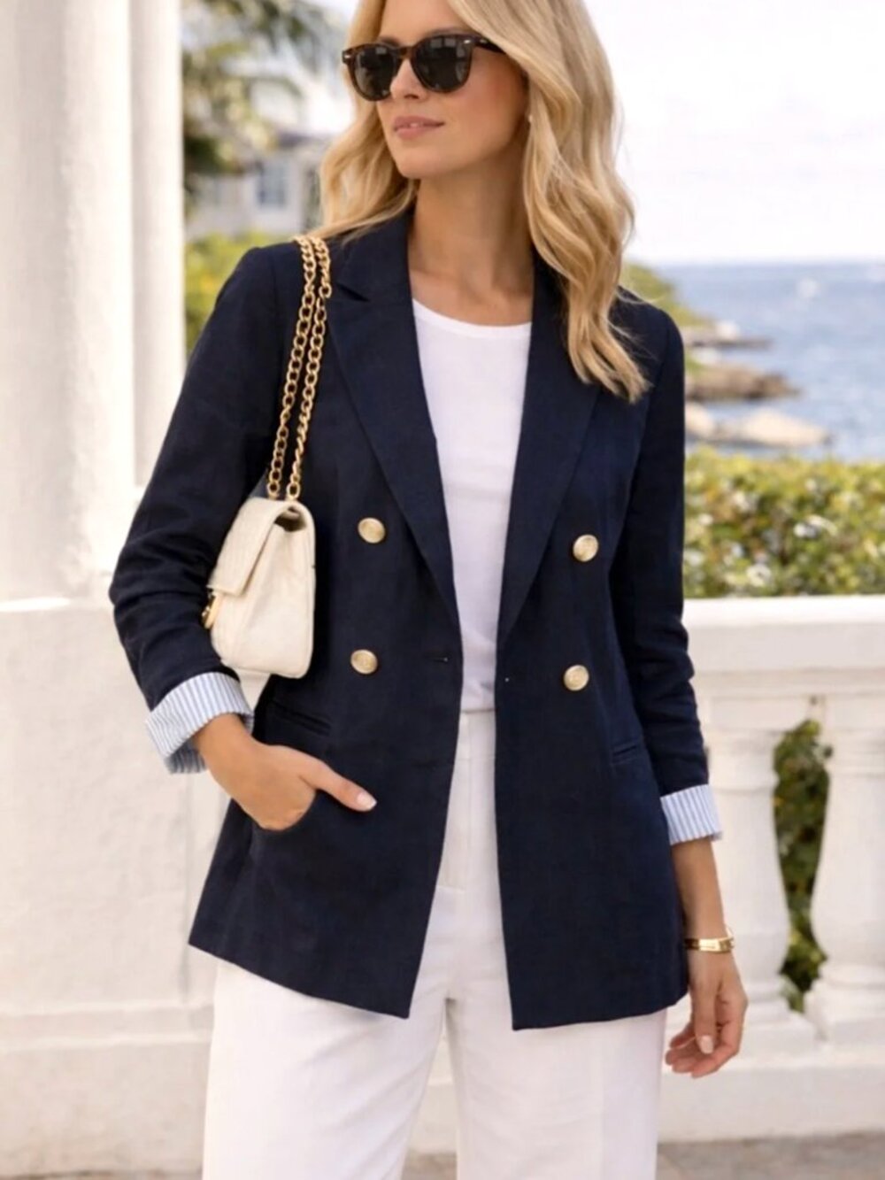 Casual Blazer, Relaxed Fit Boho Jules & Leopold, Navy Blue White Sleeve Cool